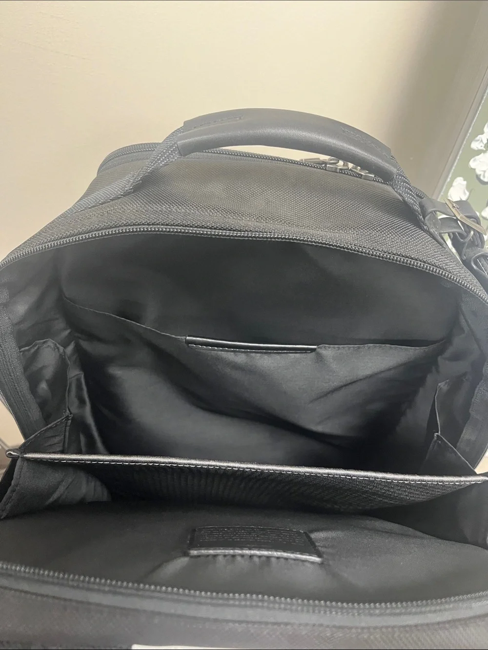 Tumi Black Nylon Men's Backpack with Leather Trim